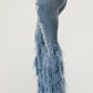 Distressed Pearl Embellished Feather Detail Jeans