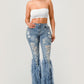 Distressed Pearl Embellished Feather Detail Jeans