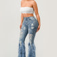 Distressed Pearl Embellished Feather Detail Jeans