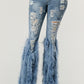 Distressed Pearl Embellished Feather Detail Jeans