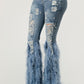 Distressed Pearl Embellished Feather Detail Jeans