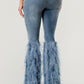 Distressed Pearl Embellished Feather Detail Jeans