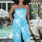 Blue Tie Dye Strapless Utility Jumpsuit.