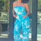 Blue Tie Dye Strapless Utility Jumpsuit.