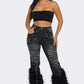 Distressed Pearl Embellished Feather Detail Jeans