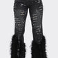 Distressed Pearl Embellished Feather Detail Jeans