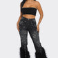 Distressed Pearl Embellished Feather Detail Jeans