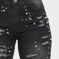 Distressed Pearl Embellished Feather Detail Jeans