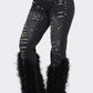 Distressed Pearl Embellished Feather Detail Jeans