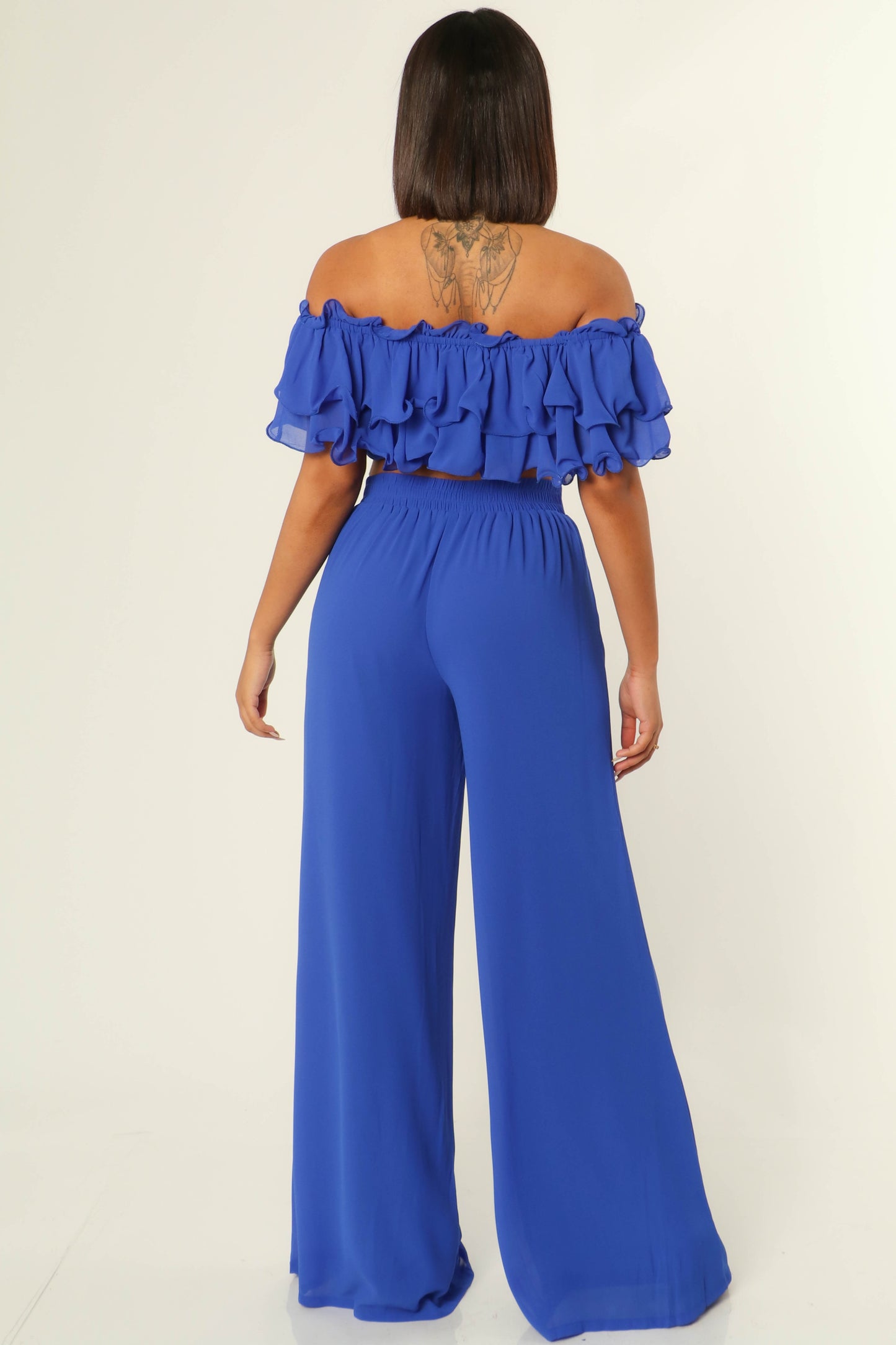 Ruffle Trim Tube Top Wide Leg Pant Set