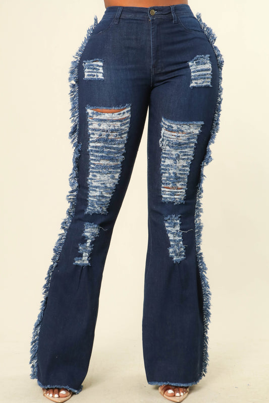 Distressed Bell Bottom Jeans